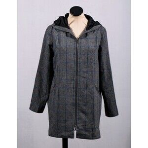 NWT Thakoon Design Nation Hooded Zip Plaid Grey Combo Winter Coat Jacket Sz M